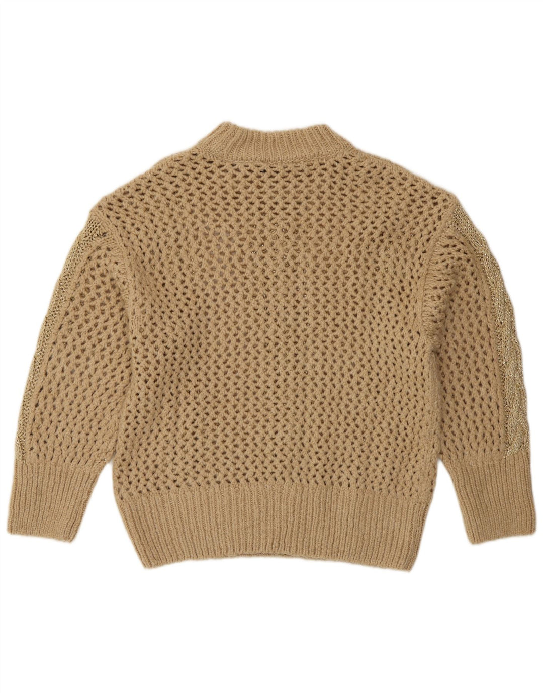 Zara Dame Hæklet Turtle Neck Jumper Sweater UK 14 Medium Beige
