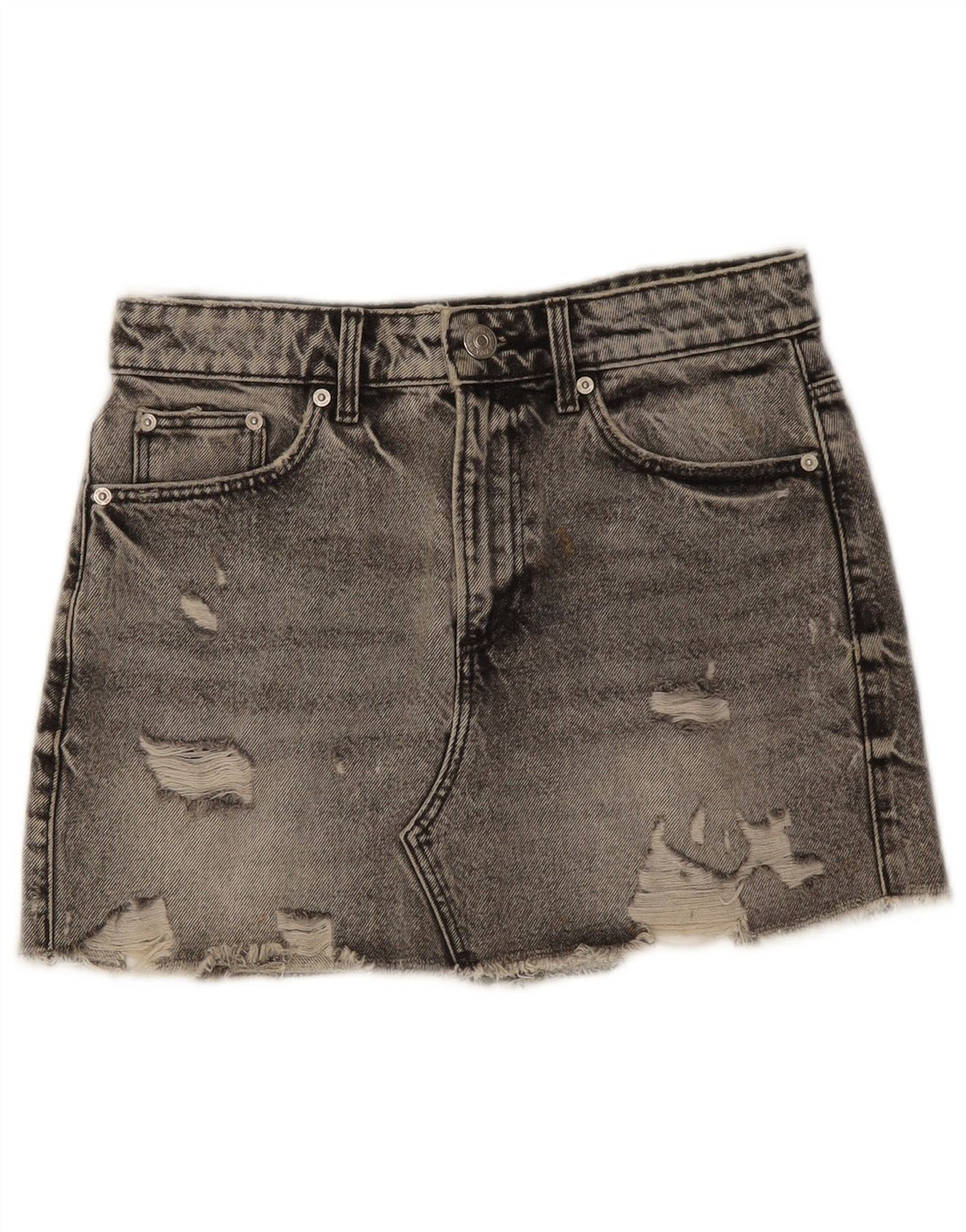 Zara Dame Distressed Denim Nederdel Lille W26 Grå