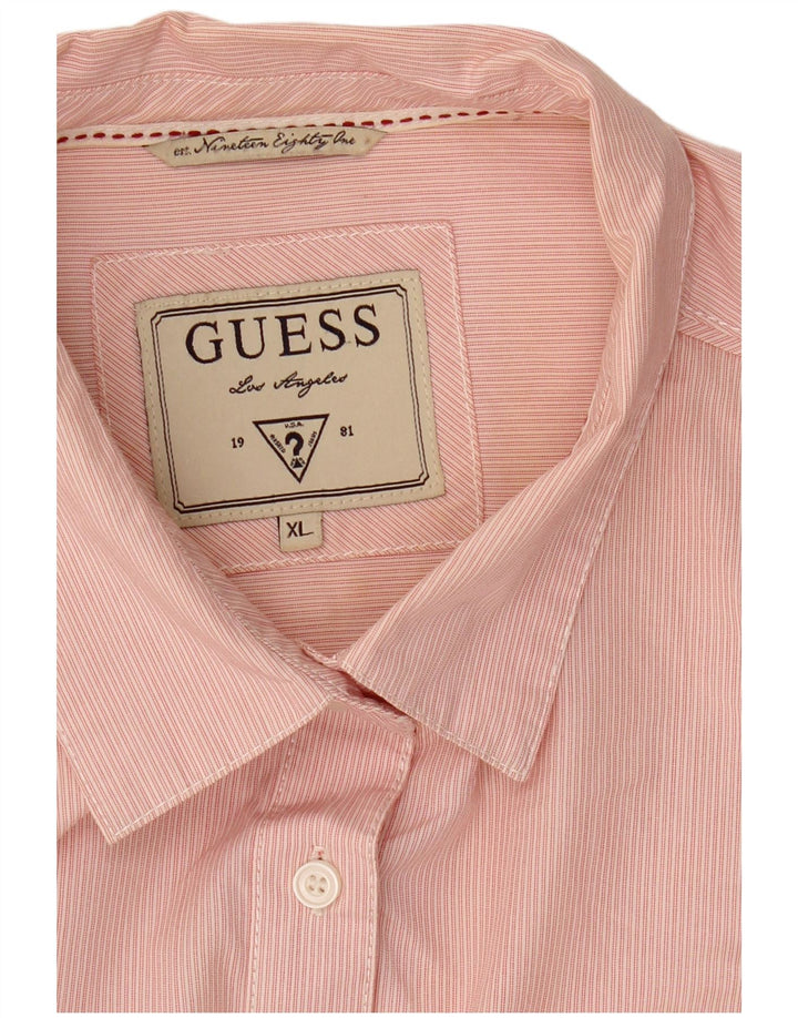 Guess Womens Shirt UK 18 XL Pink Nålestribe