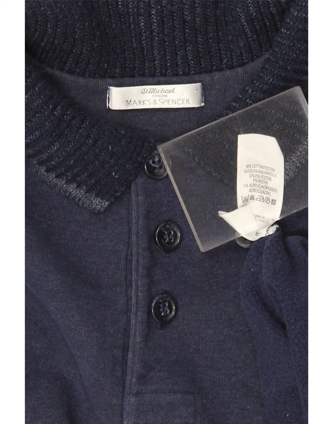 Marks & Spencer Herre Polo Neck Sweatshirt Jumper Stor Marineblå Stribet