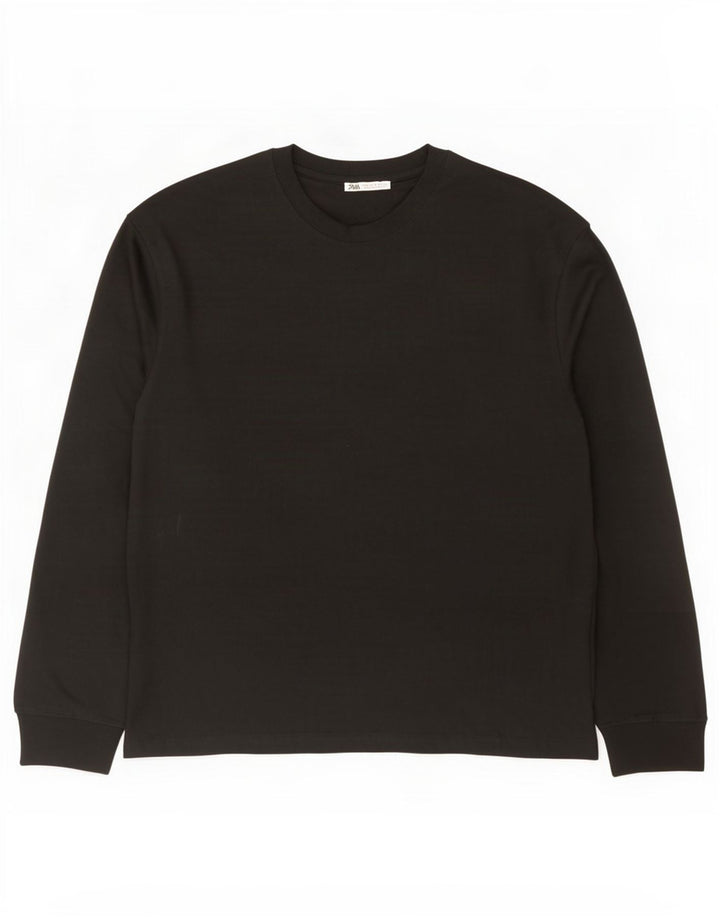 Zara Herre Top Langærmet Medium Sort Bomuld