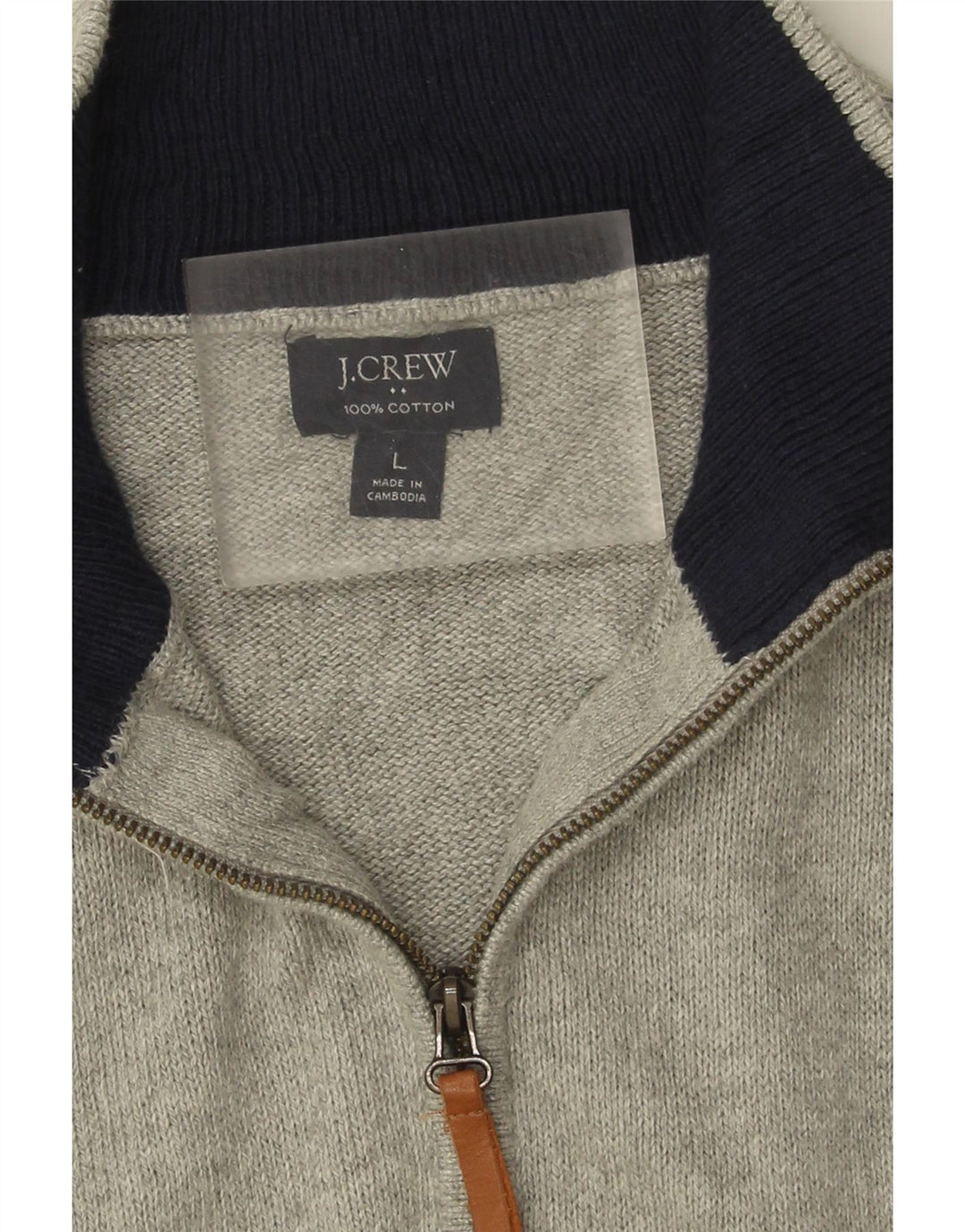 J. Crew Herre Zip Neck Jumper Sweater Stor Grå Bomuld