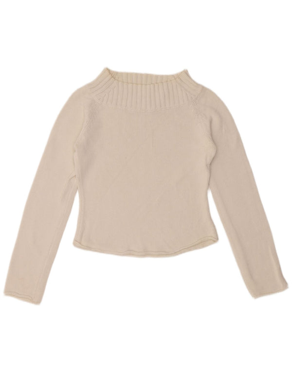 SISLEY Womens Crop Turtle Neck Jumper Sweater UK 10 Small White Bomuld