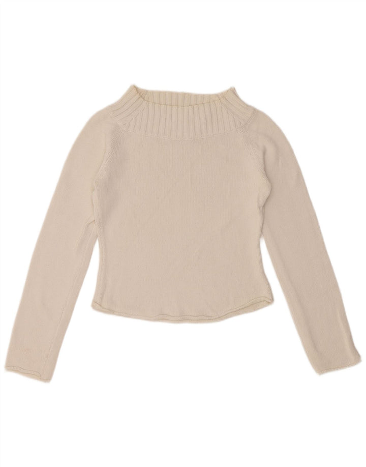 SISLEY Womens Crop Turtle Neck Jumper Sweater UK 10 Small White Bomuld