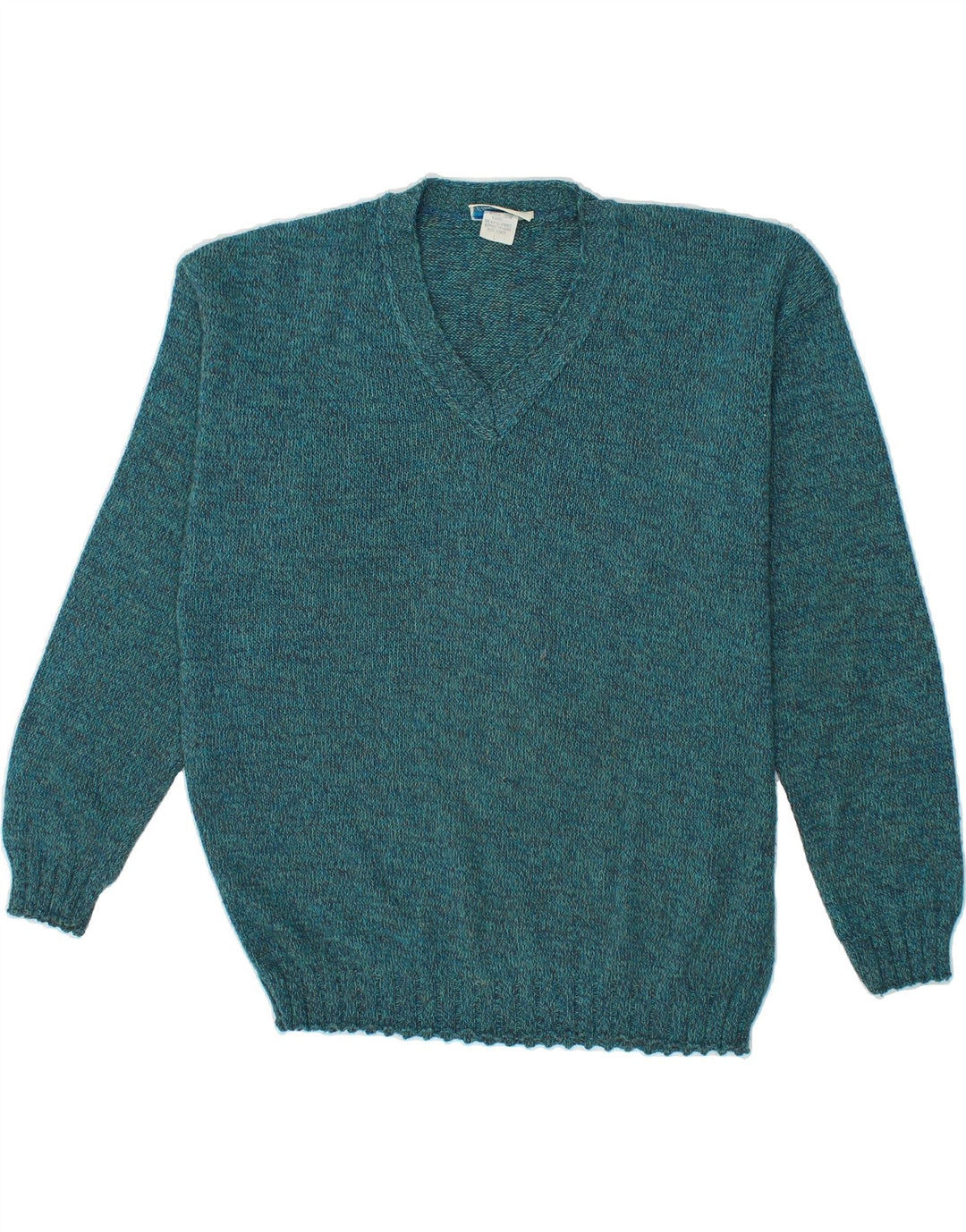 VINTAGE Mens V-Neck Jumper Sweater Large Blue Flecked Cotton Vintage Vintage and Second-Hand Vintage from Messina Hembry 