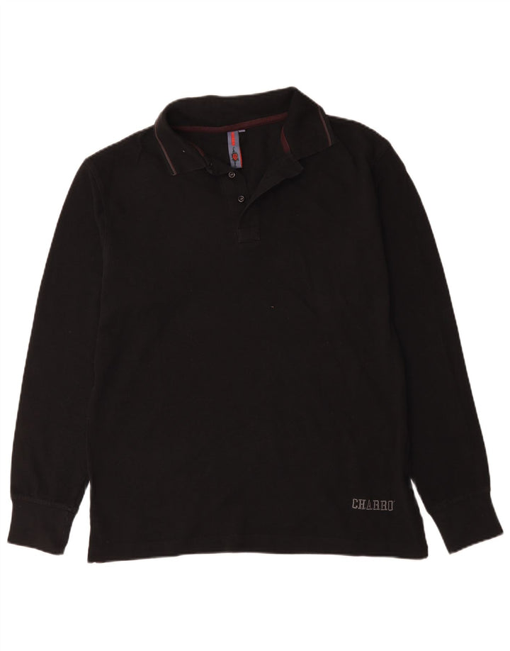 Charro Langærmet Polo Shirt til mænd Stor sort bomuld