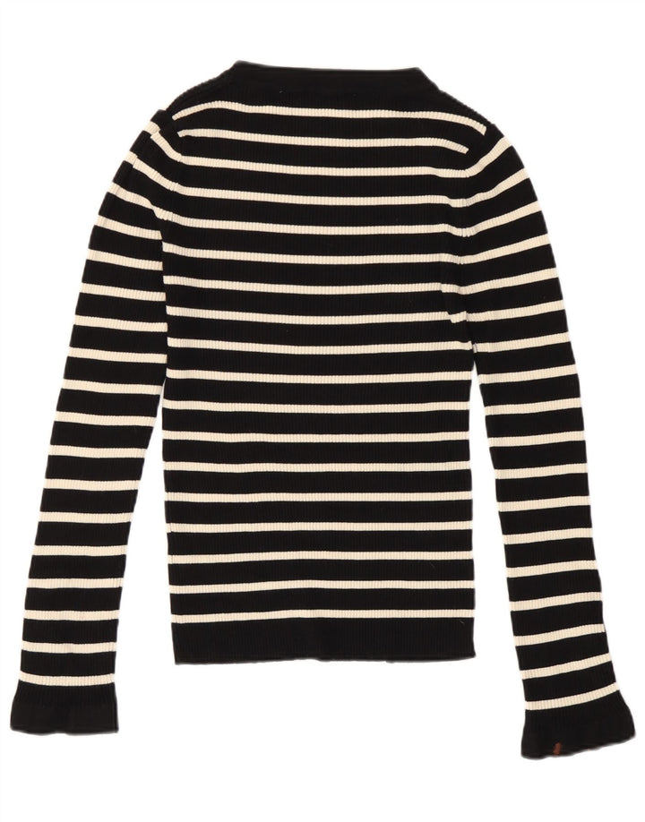Zara Dame Top Langærmet UK 10 Lille Sort Stribet Viscose