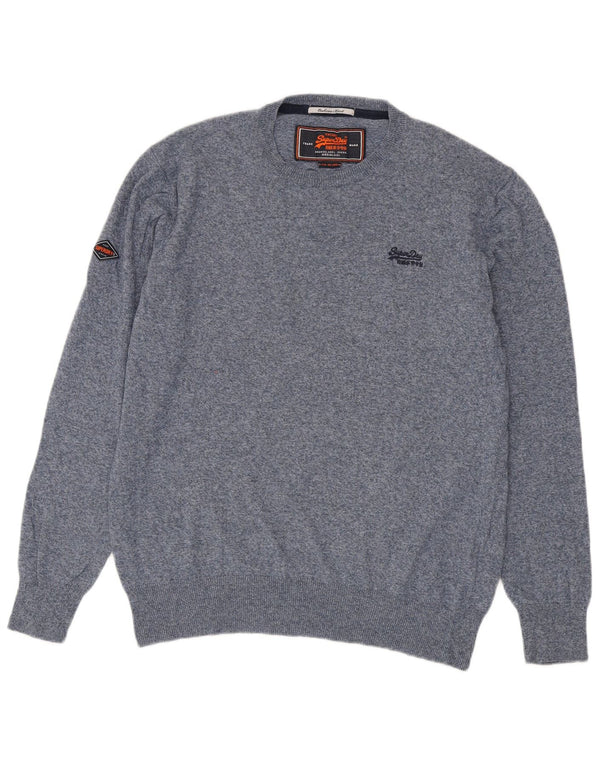 Superdry sweater med rund hals til mænd 2XL marineblå flækket bomuld