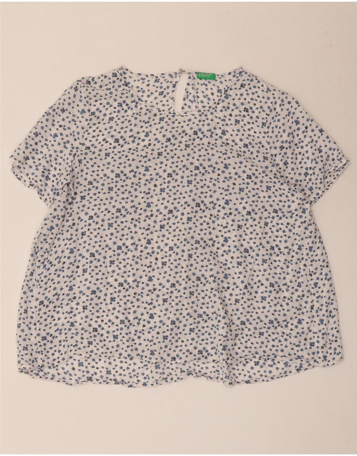 Benetton Damebluse Top UK 14 Large White Floral
