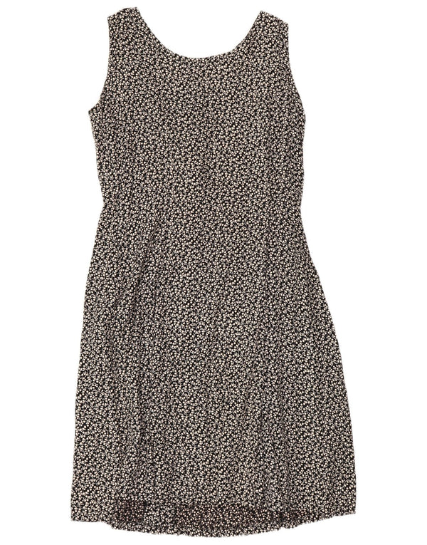 Leonik Dame ærmeløs skjortekjole UK 14 Large Black Floral