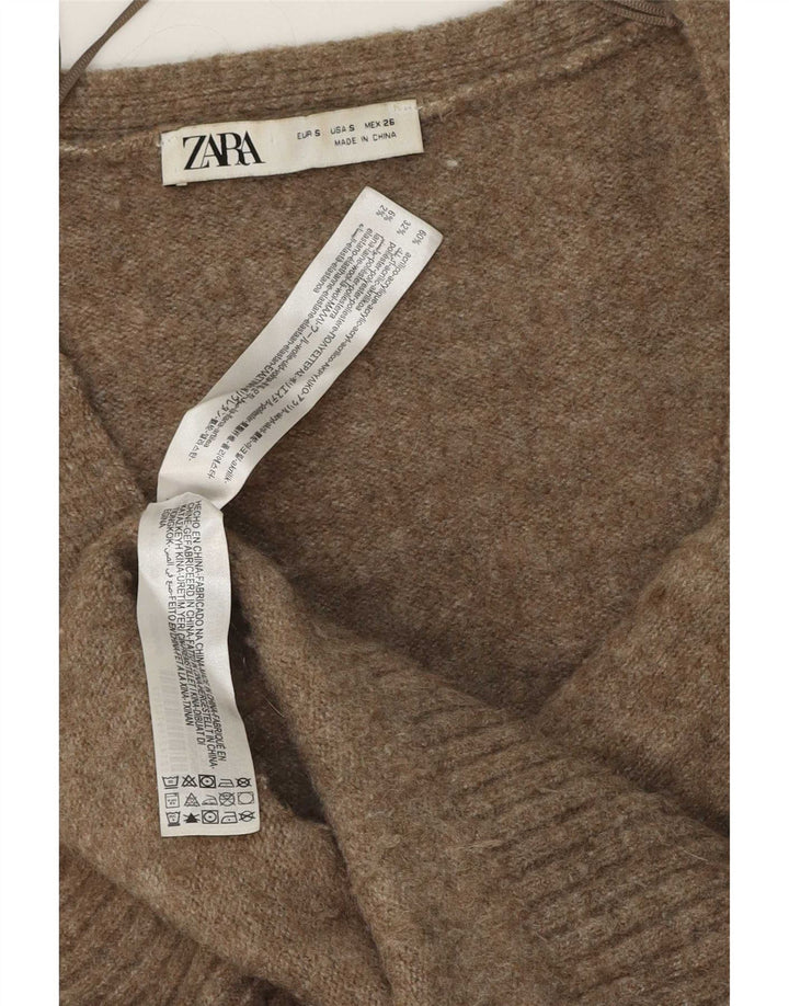 Zara Dame Oversized Cardigan Sweater UK 10 Lille Brun Akryl
