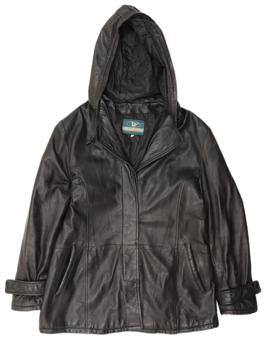 Pellitalia Dame Hætte Læderjakke UK 18 XL Sort
