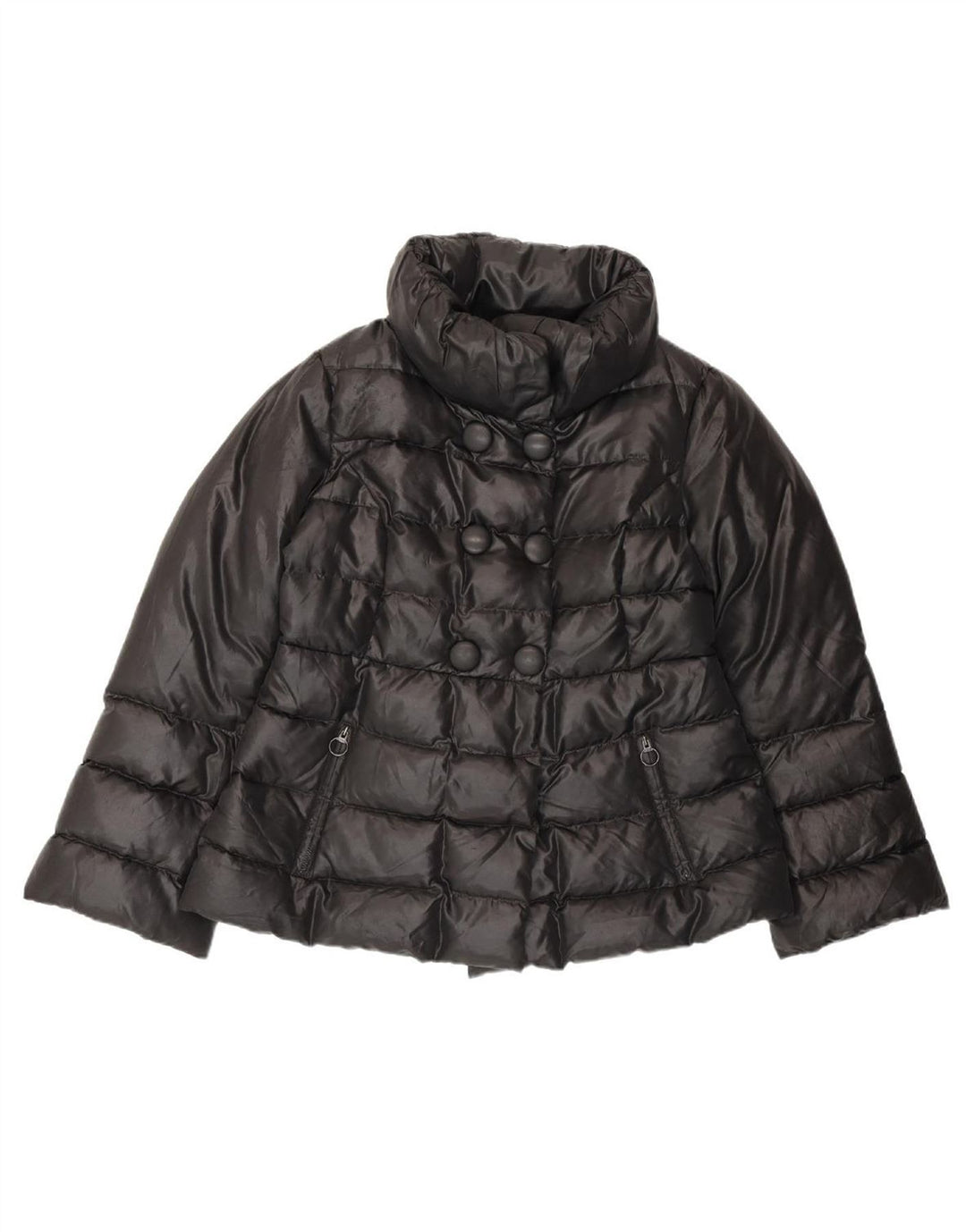 BENETTON Womens Double Breasted Padded Jacket IT 48 Large Black Polyester