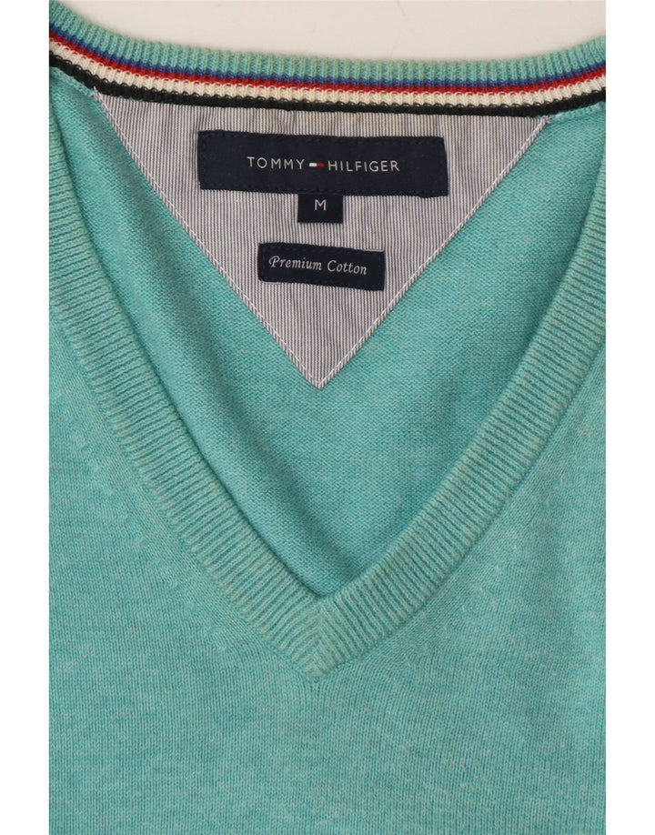 TOMMY HILFIGER Mens V-Neck Jumper Sweater Medium Turquoise Cotton Vintage Tommy Hilfiger and Second-Hand Tommy Hilfiger from Messina Hembry 