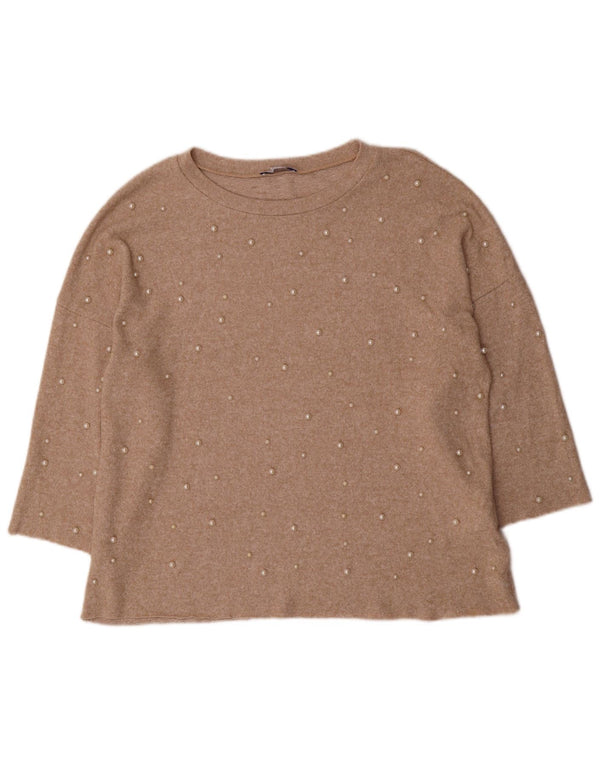 Zara Dame Trafaluc Boat Neck Jumper Sweater UK 14 Medium Brown Flecked