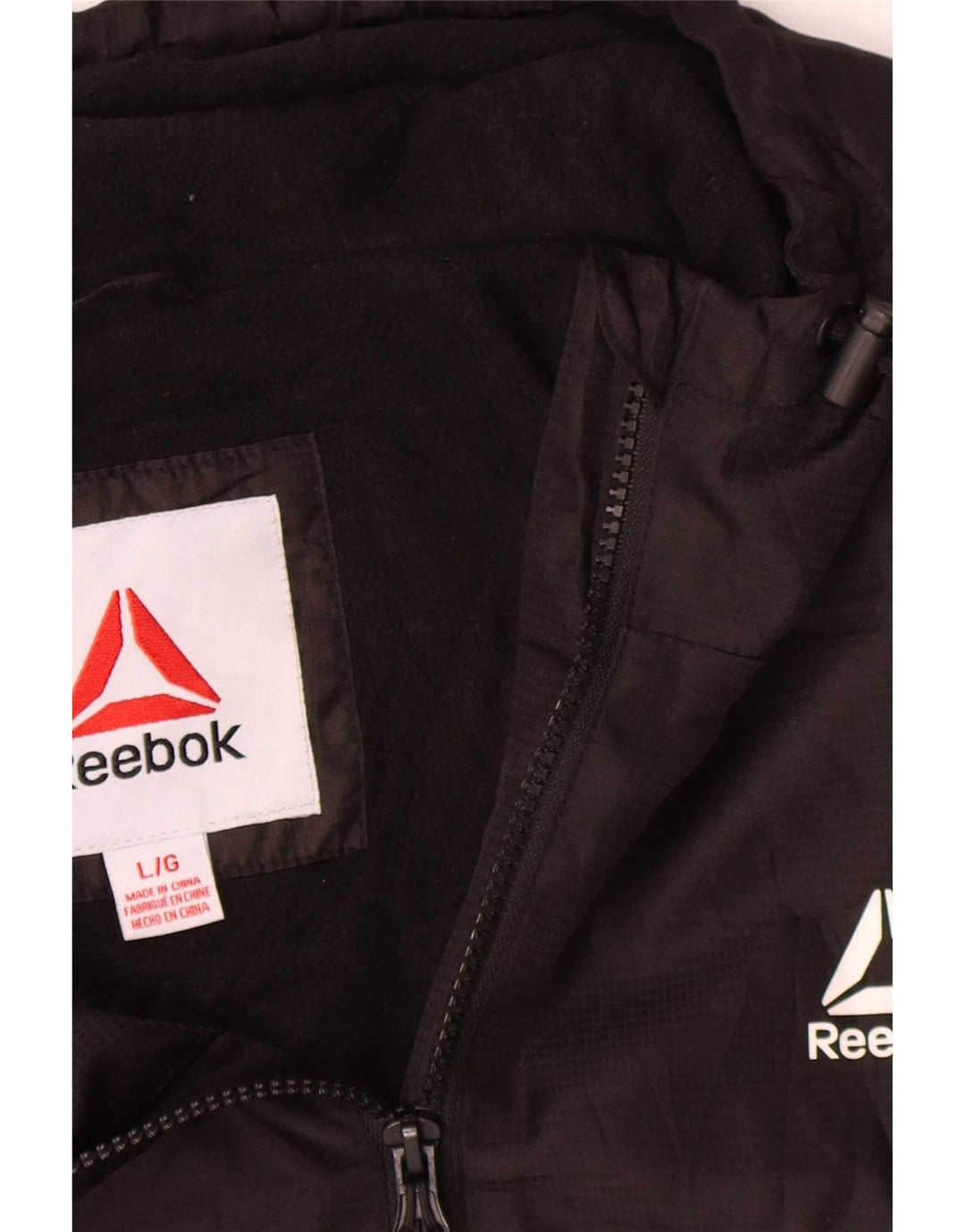 Reebok Herre Hooded Bomber Jacket UK 40 Large Black Polyester
