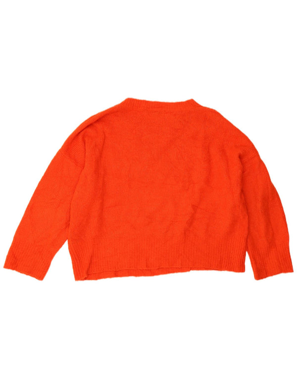 Zara Womens Crop Oversized Boat Neck Jumper Sweater UK 14 Medium Orange