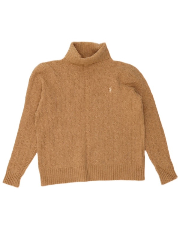 Polo Ralph Lauren Dame Roll Neck Jumper Sweater UK 16 Stor Beige Uld