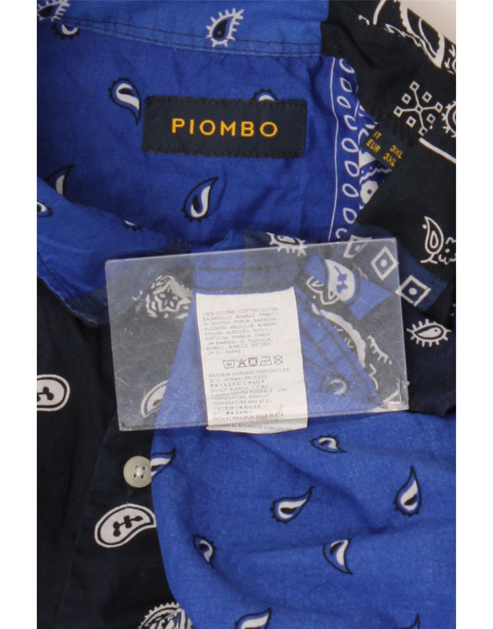 Piombo Kortærmet Herreskjorte 3XL Blå Patchwork Bomuld