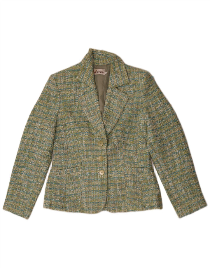 Vintage dame 3-knaps blazerjakke IT 40 Lille grøn ternet polyester