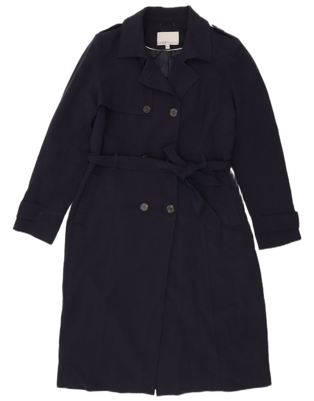 Oasis Womens Trench Coat UK 16 Large Navy Blue Polyester