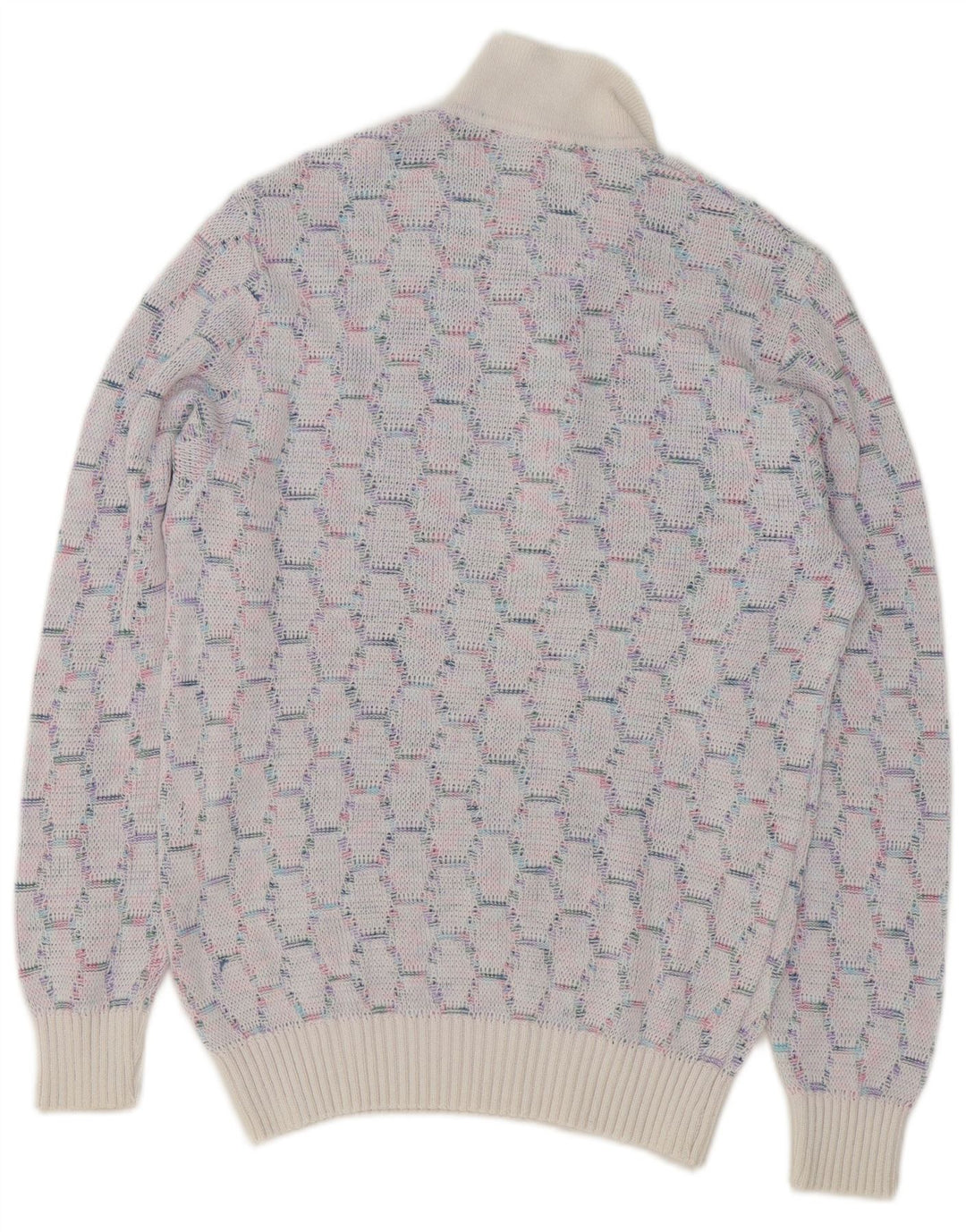 VINTAGE Herre polo-hals sweater mellemblå geometrisk