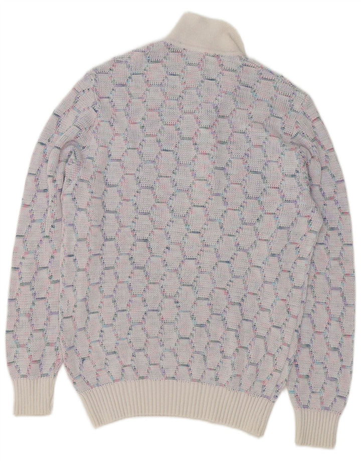 VINTAGE Herre polo-hals sweater mellemblå geometrisk
