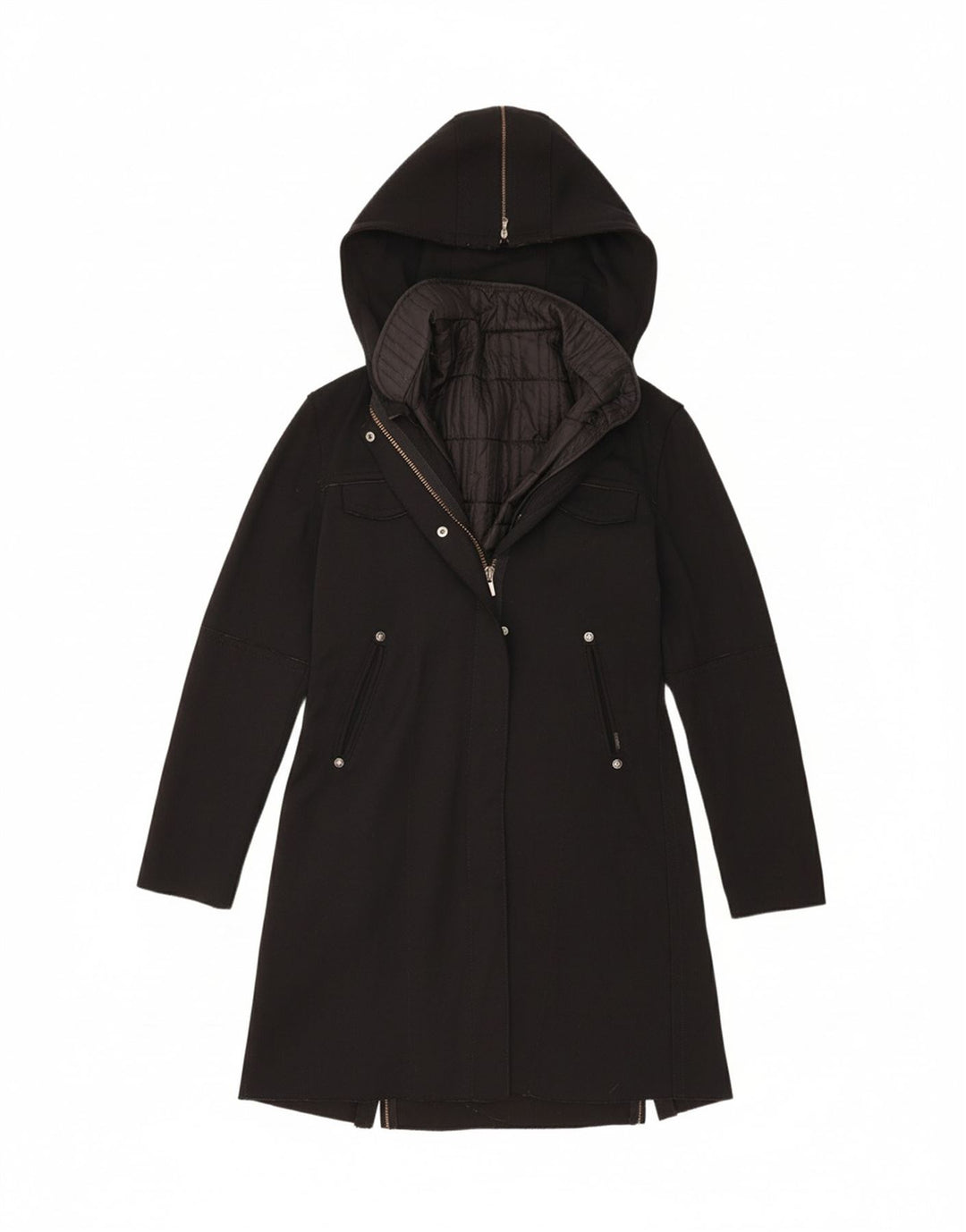 CALVIN KLEIN JEANS Womens Hooded Overcoat UK 14 Medium Black