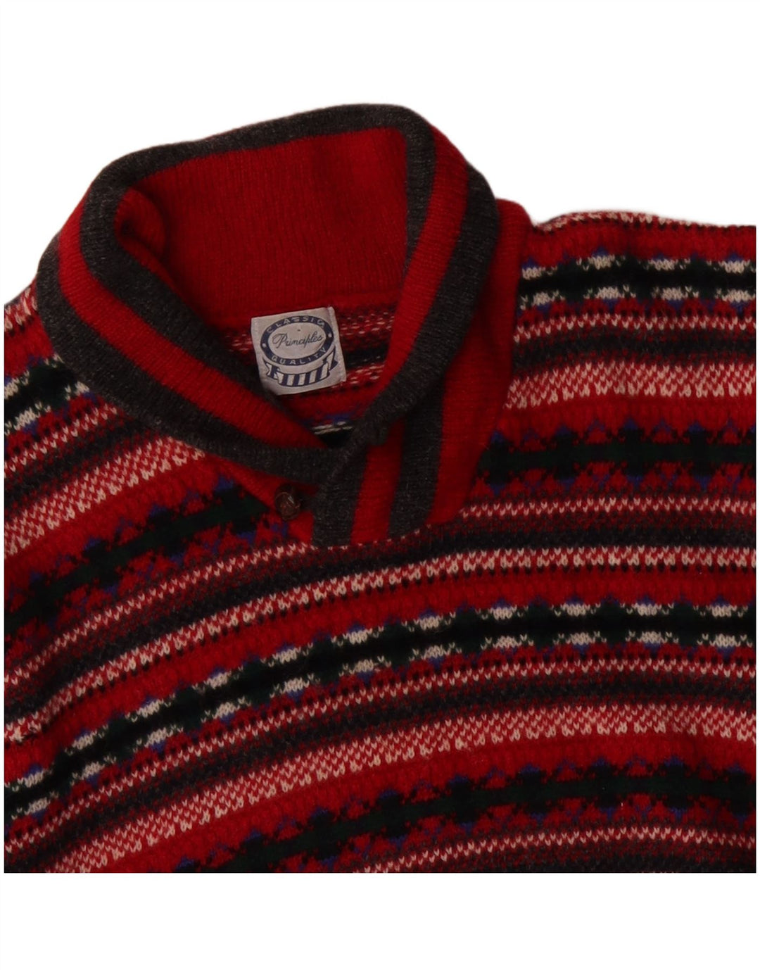 PRINCIPPER Dame Shawl Neck Jumper Sweater UK 14 Medium Red Fair Isle