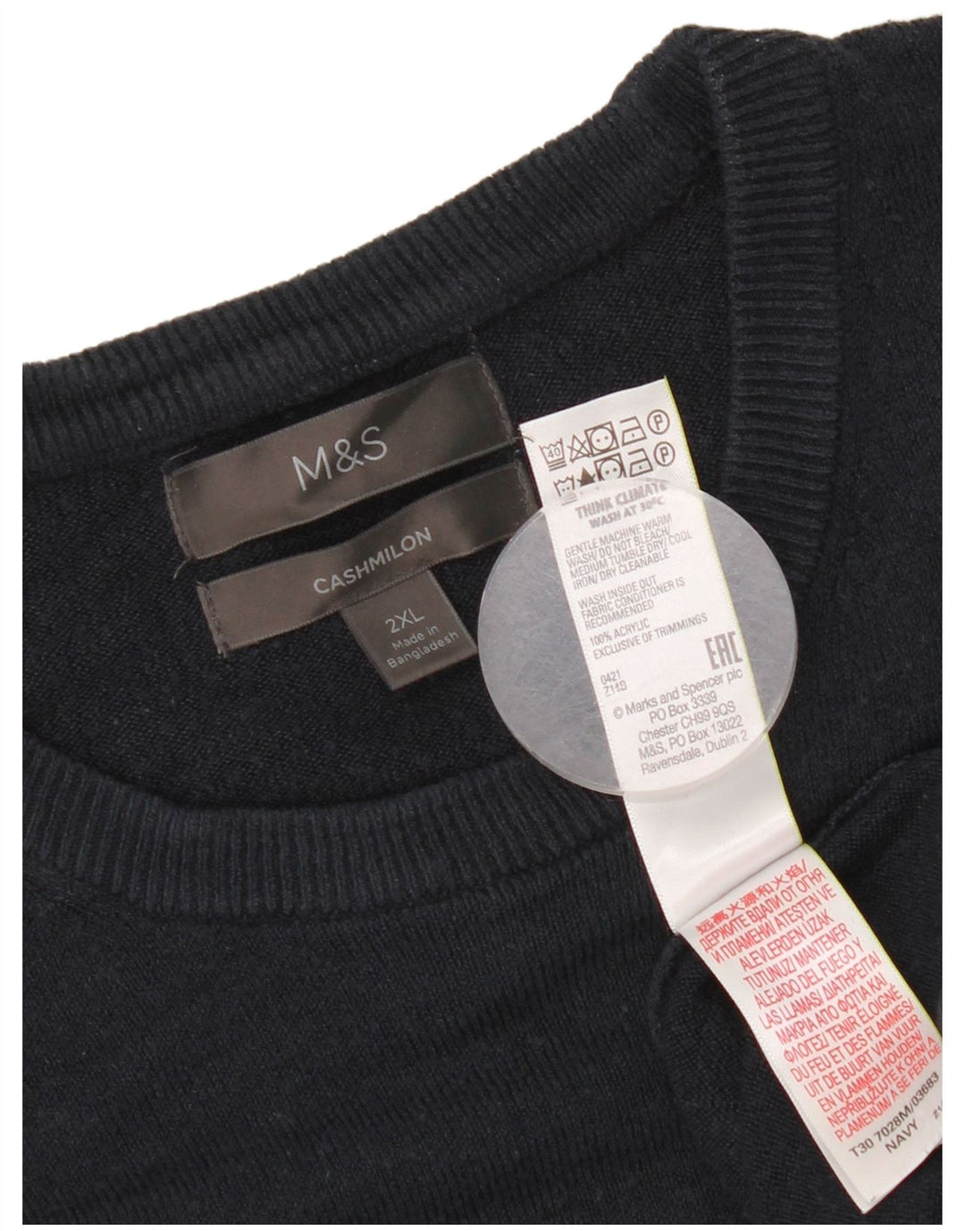 Marks & Spencer Herretrøje med rund hals 2XL marineblå akryl