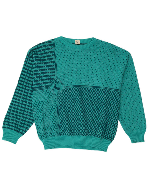 C&A Herre sweater med rund hals IT 56/58 XL turkis geometrisk