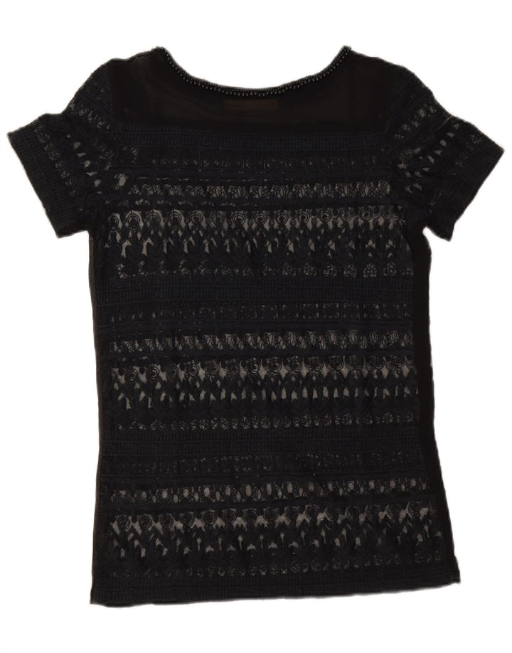 Zara Dame Blonde Se Through Top UK 6 XS Navy Blue