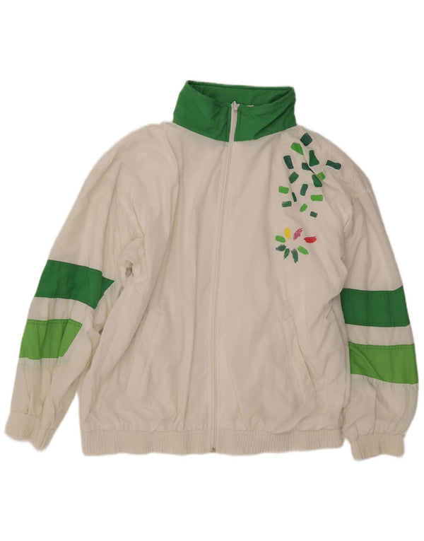 Vintage Herre Grafisk Windbreaker Jacket UK 40 Large White Colourblock