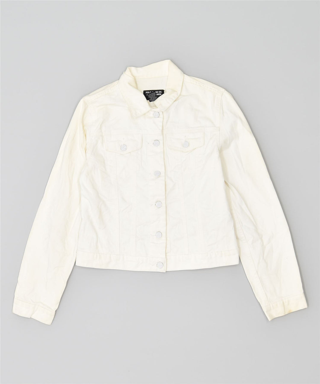 POLO RALPH LAUREN Dame denimjakke UK 14 Stor Hvid Bomuld