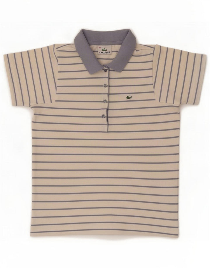 Lacoste Dame Polo Shirt Størrelse 40 Medium Hvid Stribet Bomuld