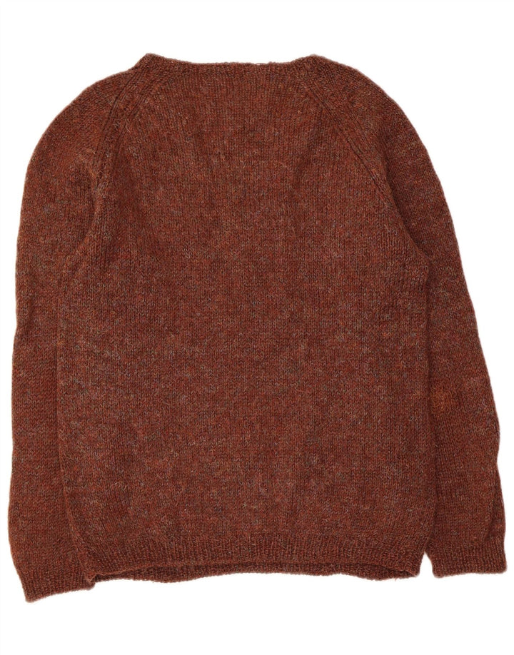Vintage Dame V-hals sweater UK 14 Medium Brun Flecked