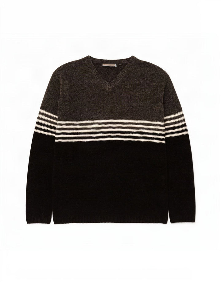 Vintage herre velour V-hals sweater stor grå farveblok