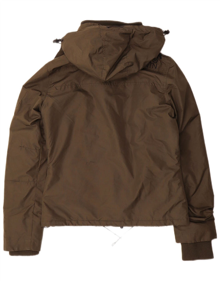 Superdry vindjakkejakke med hætte til kvinder UK 8 Small Khaki Polyester