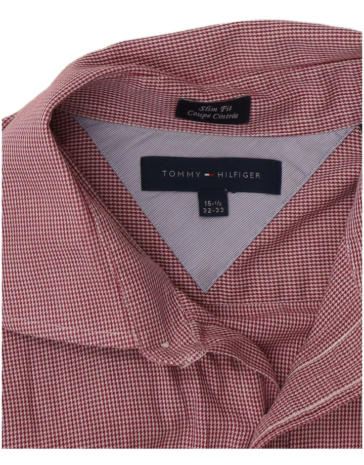 Tommy Hilfiger Herre Slim Fit Skjorte Størrelse 15 1/2 Medium Rød Ternet