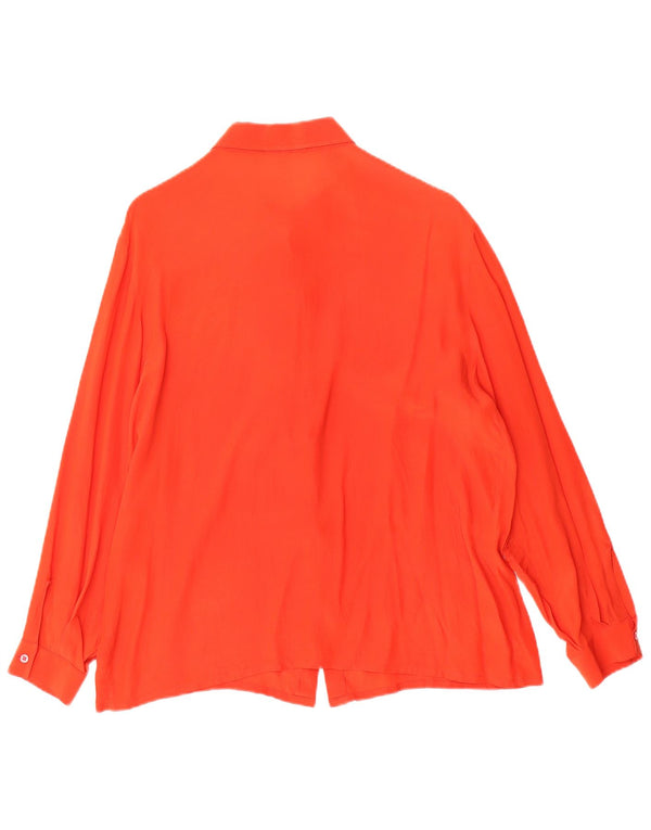 Vintage Dame Oversized Skjorte Bluse IT 50 XL Orange Floral Silke
