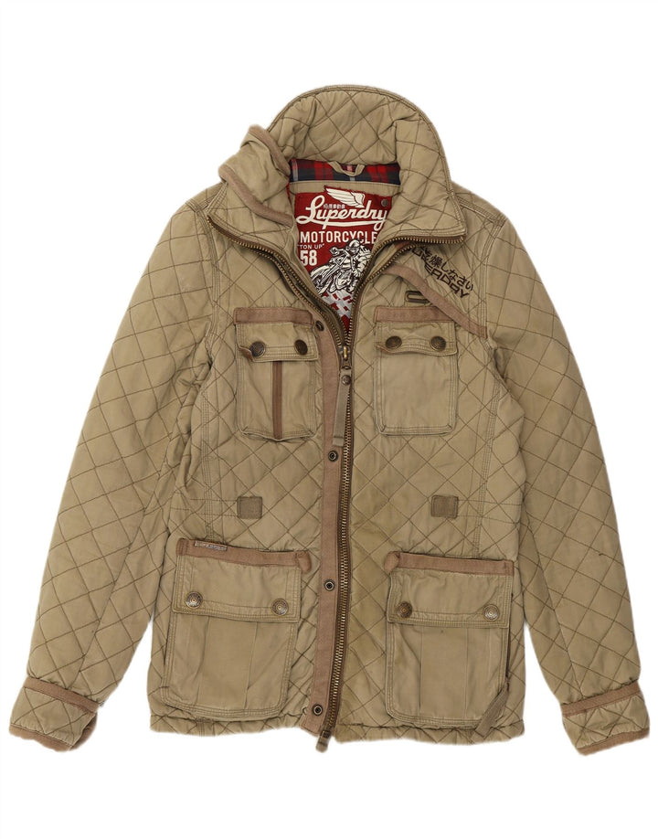 Superdry Womens Motorstyle Grafisk Quiltet Jakke UK 10 Small Khaki