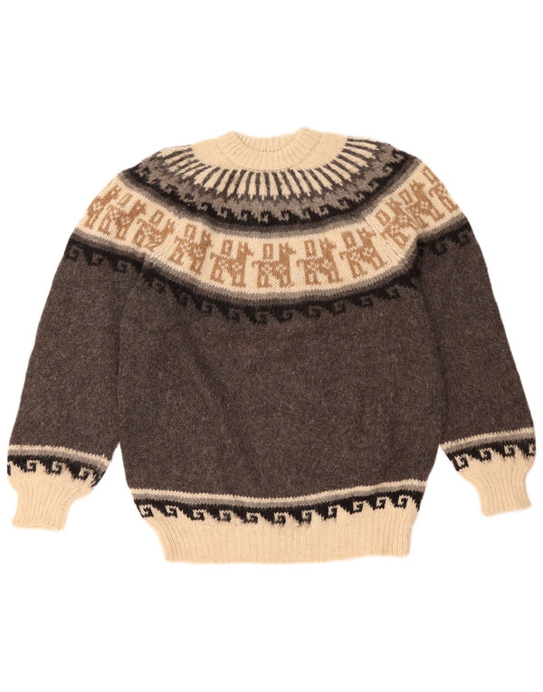 Vintage sweater med rund hals til mænd Medium Grey Fair Isle