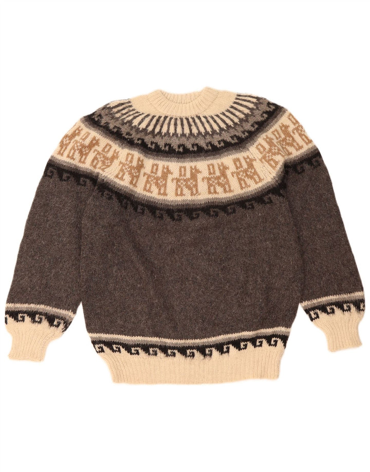 Vintage sweater med rund hals til mænd Medium Grey Fair Isle