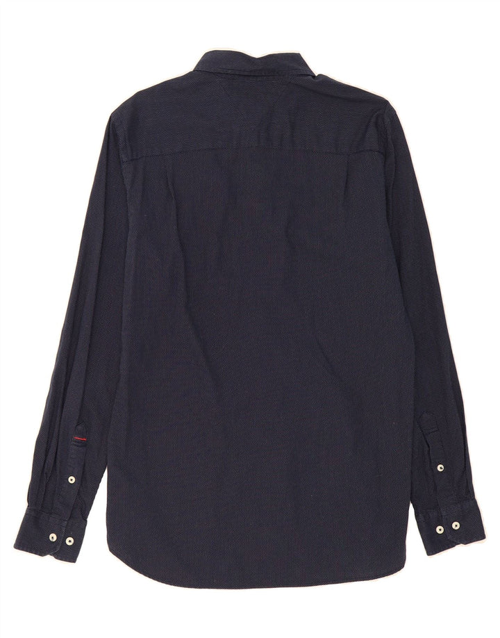 TOMMY HILFIGER Mens Custom Fit Shirt Small Navy Blue Spotted Cotton Vintage Tommy Hilfiger and Second-Hand Tommy Hilfiger from Messina Hembry 