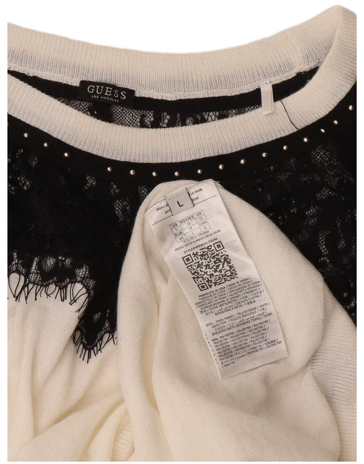 Guess Dame Boat Neck Jumper Sweater UK 12 Medium White Colourblock