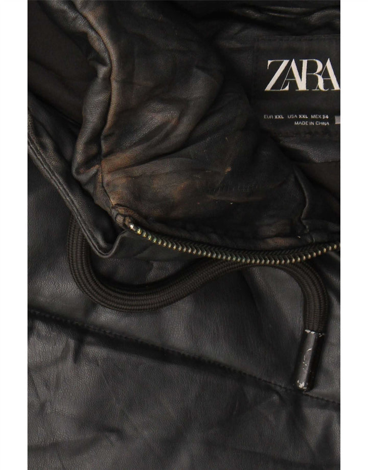 Zara oversize polstret jakke med hætte til kvinder UK 20 2XL sort polyurethan