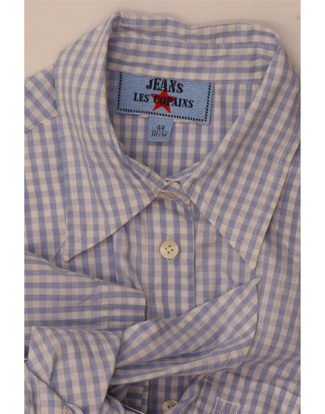 Les Copains Dame Kortærmet Bluse IT 44 Medium Blue Gingham