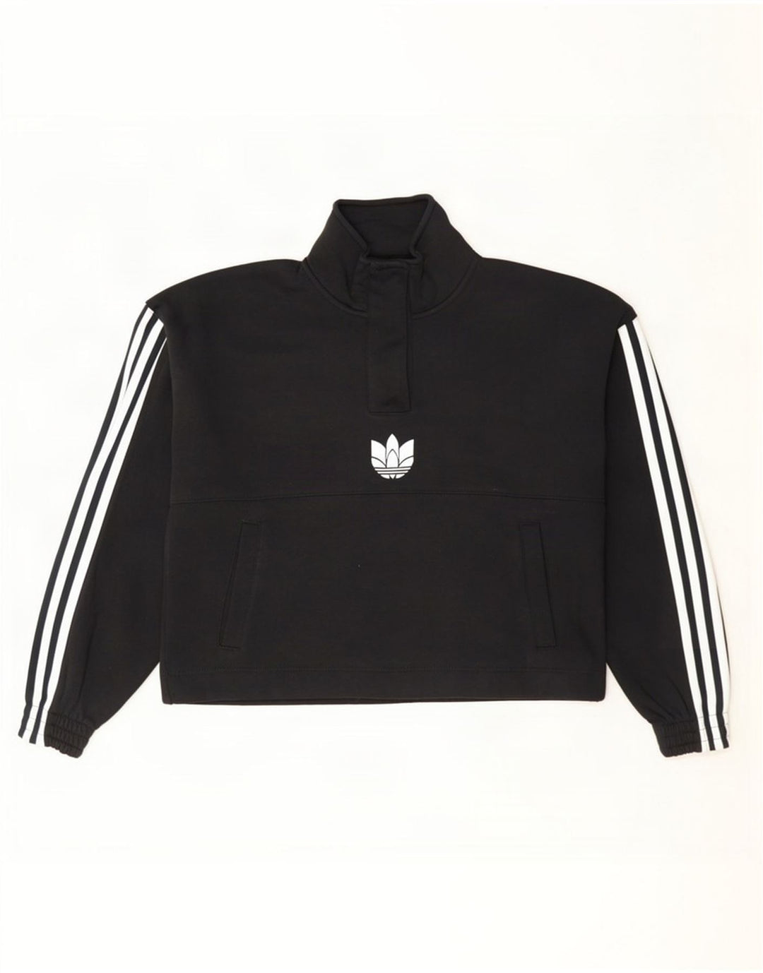 Adidas Dame Oversized Crop Button Neck Sweatshirt Jumper UK 8 Small Black