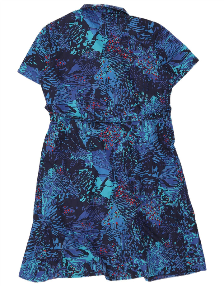 Vintage kvinders abstrakt mønster basiskjole UK 18 XL marineblå