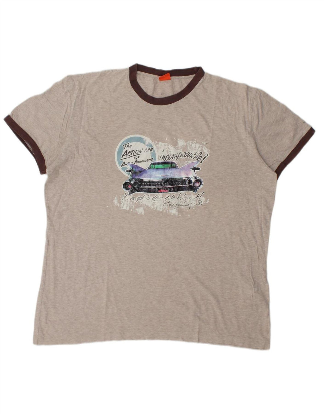 HUGO BOSS Mens Graphic T-Shirt Top 2XL Grey Cotton